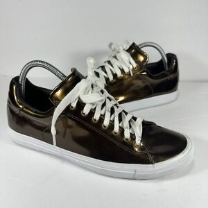 Zara Man Metallic Bronze Patent Leather Low Top Sneakers Men’s Size 41 (US 8)